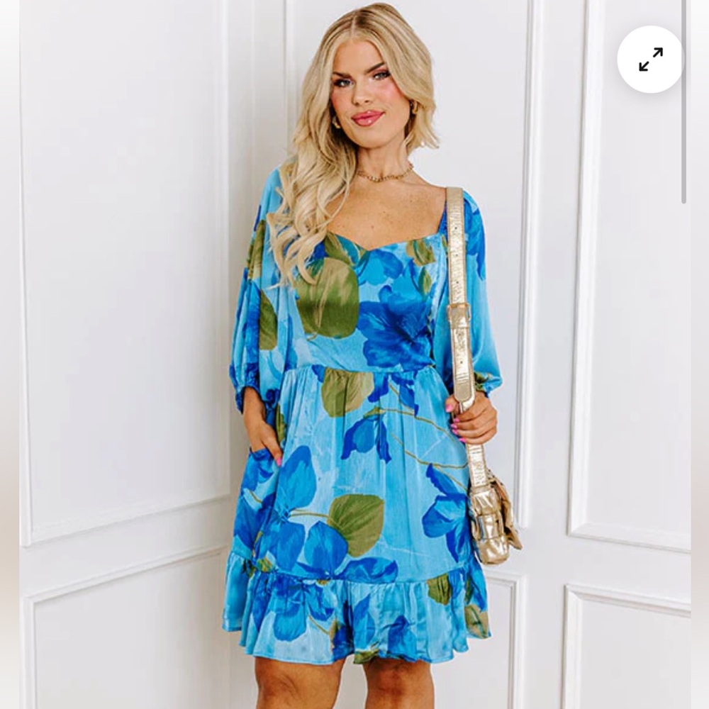 Impressions “Sweetheart Floral” Mini Dress in Blue - Size 3XL